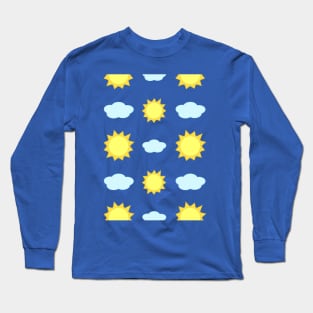 Sun and Clouds Pattern in Blue Long Sleeve T-Shirt